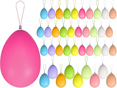 Uova di Pasqua Decorative, 40pcs Uovo di Plastica, Uova di Pasqua da Colorare, UNOLIGA Uova Pasquali da Appendere per Bambini (con Robusto Ganci) (6,3 x 4,5cm)