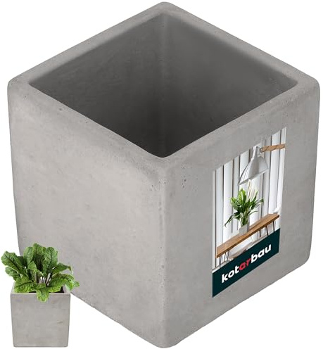 KOTARBAU® Blomkruka grå ytterkruka 20 x 20 cm för blommor växter av dekorativ betong kvadratisk inomhus och utomhus
