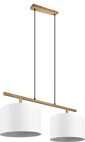 Trio Leuchten Pendelleuchte Korba 301200201, Holz natur, Stoffschirm weiß, exklusiv Leuchtmittel 2x E27