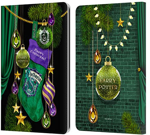 Head Case Designs Offizielle Harry Potter Slytherin Weihnachten Verzierungen Leder-Wallet-Hülle Kompatibel mit Kindle Paperwhite 1/2 / 3