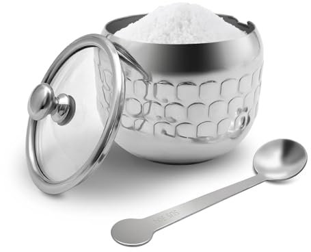 XHKDSYMC Azucarero de acero inoxidable para condimentos de café, condimentos, especias, recipiente con tapa de vidrio y cuchara