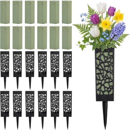 Zhehao 24 Pcs Cemetery Vases for Grave Flower Holders with Ground Spikes 12 Inch Outdoor Memorial Vase for Headstone Decorations Memorial Day Grave Flowers Garden Stake Vase for Cemetery Decoration