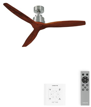 CREATE / WINDSTYLANCE NATURAL WOOD/Deckenventilator Nickel Dunkelholzflügel mit Fernbedienung und Wandschalter / 40W, doppelte Höhe, Ø132 cm, 6 Geschwindigkeiten, Timer, Sommer-Winterbetrieb