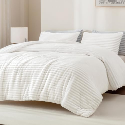 Andency Set di biancheria da letto per letto king size, morbidissimo, per letto king size, in caldo pile invernale, in pelliccia sintetica, 3 pezzi (1 piumino shaggy, 2 federe)