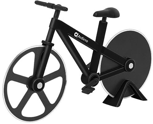 Asdirne Cortador de pizza, rueda cortadora de pizza de bicicleta con cuchillas antiadherentes de acero inoxidable súper afiladas, regalo novedoso, 7.5 pulgadas, negro