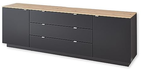 CORE TV-Sideboard Schwarz Artisan Eiche Optik 240 x 77 x 44 cm (B/H/T) | Fernsehschrank mit 3 Schubladen, 2 Türen, Fächern hinter den Türen, großzügigem Oberboden und viel Stauraum