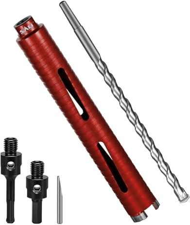 SALI Diamond Core Drill Bits 1 1/2 Diameter 10/254mm Drilling Depth 5/8-11 Thread Core Bit Turbo Laser-Welded Segments for Cured Concrete with Brick Block Masonry with Two Adapters（Red）