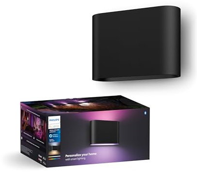 Philips Hue Dymera Wandleuchte innen & außen | Weißes & farbiges LED Licht | Immersive Innen- & Außenleuchte | IP44 wasserdicht | Sprachsteuerung mit Alexa, Apple Home & Google Assistant | Schwarz