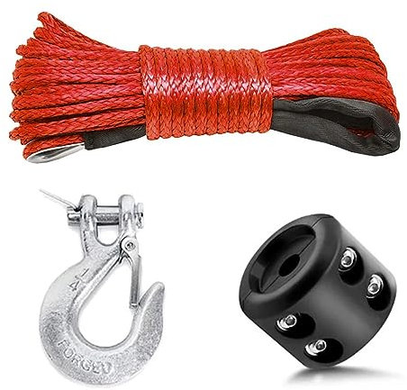 Windenseil, 7700LBs Windenlinie Kabelseilwinden Abschlepphaken Stopper Gummi for ATV SUV UTV Truck Offroad Zubehör Windenseilersatz für Straßen-LKW, UTV, SUV(Red Silver Black)