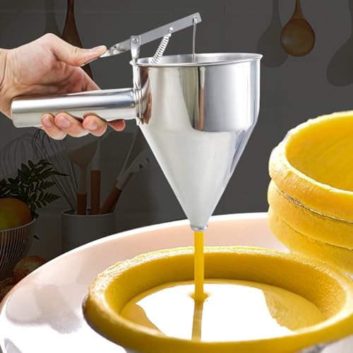 Sutowe Pancake Batter Dispenser Stainless Steel Funnel Cream Dispenser 40oz/1200ML Cupcake Dispenser Funnel Multi-Caliber Batter Separator with Stand for Pancakes Waffles Cookie