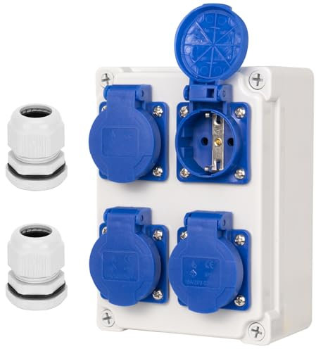 CHENGPI Quadro Elettrico di Distribuzione con Prese Schuko IP54 4x230V, IP67 Scatola di Distribuzione, Scatole di Distribuzione per Officine
