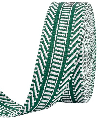 PH Pandahall 5 Yards Nastro a Righe Artigianale 3.8m Larghezza Nastro in Poliestere Nastro a Righe Verde Bianco per Borsa Cintura per Indumenti Decorazioni per La Casa
