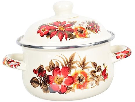 COLLBATH Pentola Smaltata Vintage 16cm Doppia Impugnatura e Coperchio, Pentola da Cucina Addensata Resistente al Calore, Utensili per La Casa Adatti a Zuppe e Stufati