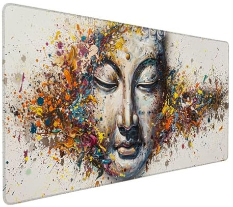 Gaming Mauspad XXL - Großes Mousepad 60x30cm - rutschfeste Schreibtischunterlage für Gaming und Büro - Fransenfreie Ränder - Präzises und Langlebiges Maxlvl Large Mouse Pad - (Grau Buddha-Statue) 9-II