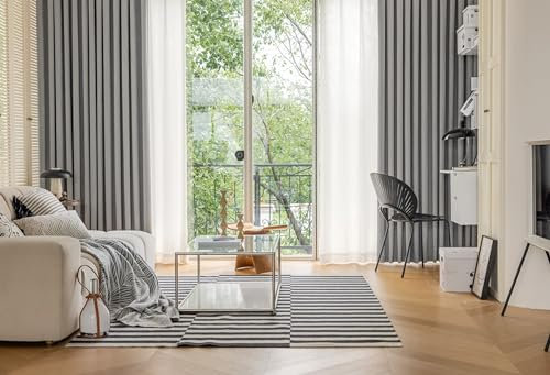 Bishilin Gardinen Blickdicht mit Ösen Grau, Verdunkelungsvorhänge 2er Set 132x160CM Modern Einfach mit Jacquard Vorhänge Kinderzimmer Schlafzimmer Wohnzimmer