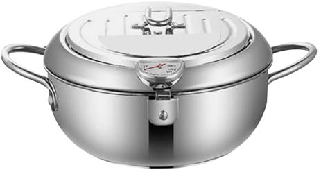 Faitout profond en acier inoxydable avec jauge de chaleur et poignée | Friteuse polyvalente | Casserole en acier inoxydable avec couvercle pour un nettoyage facile pour poisson, poulet, frites,