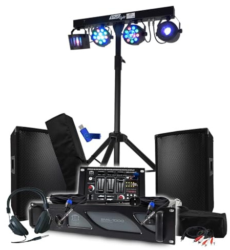 Bmsonic Set Sono BM Verstärker, 1000 W, 2 x 300 W, Mischpult, Gestell + 48 Lichteffekte, Euphoria + 32 G Schlüssel