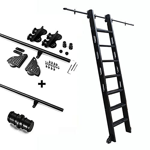CuNtoHHH Concealed Ladder Hardware Bookcase with Sliding Rails, Round Rail/Rail Kit (No Ladder), Steel Tube Moving Rail for Home/Indoor/Attic, with Roller Wheels for