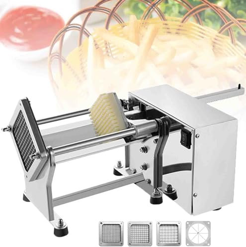 HNBYLMM Coupe-Frites électrique, Machine de Coupe Frites Professionnel en Acier Inoxydable, Coupeur de Pommes de Terre avec 4 Lames de Rechange, pour Pommes de Terre, Carottes, oignons, concombres