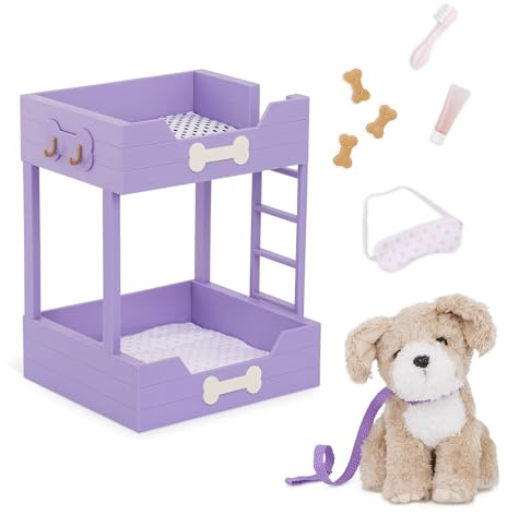 Our Generation – Haustierbett & Plüschwelpen-Set – Stofftier-Spielzeug – 46 cm Puppen-Accessoires – Rollenspiel – Spielzeug für Kinder ab 3 Jahren – Pup Bunk