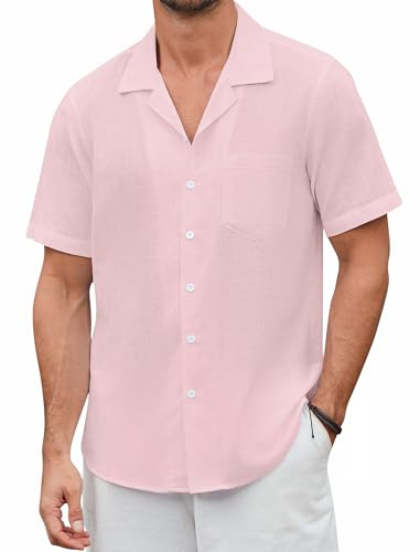 Enlision Camicia Lino Manica Corta Uomo Estive Casual Camicia Spiaggia Uomo Elegante Camicie Regular con Bottoni e Tasche