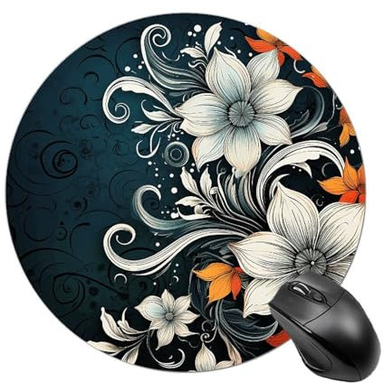 Mouse Pad Novelty Boho Abstract Flowers Round Mouse Mat Non-Slip Rubber Base Gaming Mice Pad Wireless Mouse Desk Accessories for Home Office Computer Laptop