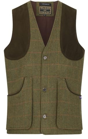 Walker and Hawkes - Chaleco Berston Derby Tweed para Hombre - Salvia Oscuro - XS