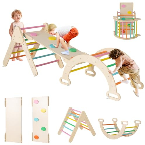 RELAX4LIFE 4 IN 1 Set di Triangolo da Arrampicata per Bambini, Triangolo+Scivolo+Arco Arrampicata, Palestra Montessoriana per Bambini, 1+ Anni (Colorato)