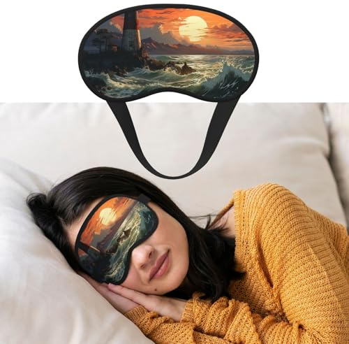 Augenmaske zum Schlafen, atmungsaktiv, lichtblockierend, Schlafmaske, Leuchtturm, Nacht, Augenbinde, weich, bequem, Nacht-Augenschutz, für Damen und Herren, Augenabdeckung für Nickerchen zu Hause