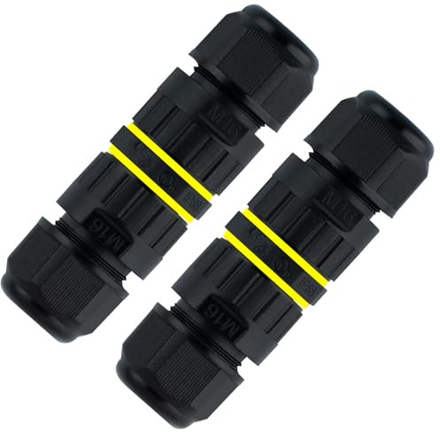 Waterproof Junction Box Outdoor Cable Connectors, Outdoor Electrical Box, IP68 External Junction Box, Two Way 3 Pin Electrical Cable Protector Connectors for Cable Diameter Ø 3.5mm-8mm (2 PCS)