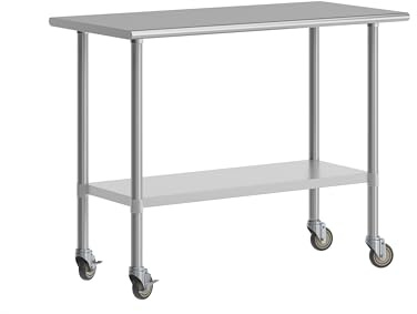 Flash Furniture Rawcliffe Mobile Work Table with NSF Certified Stainless Steel Top Shelf, Galvanized Steel Undershelf and 4 Casters with 2 Locking, 24 x 48