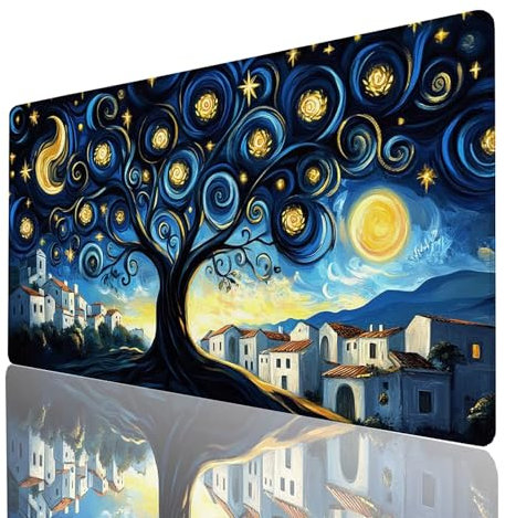Tapis de Souris XXL 1000x500x3mm, Grand Tapis Bureau Noir, Bords Cousus Antidérapant et Imperméable, Ciel étoilé Mouse Pad Compatible Clavier sans Fil et Souris sans Fil, Gaming Accessoire 4740-GYL