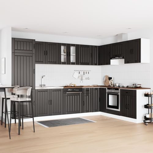 Homgoday Armadio da Cucina Lucca con Doppio Lavandino in Legno Ingenerizzato Nero, Credenza Armadio da Cucina, Mobiletto Portaoggetti Salvaspazio Mobiletto Armadio di Stoccaggio
