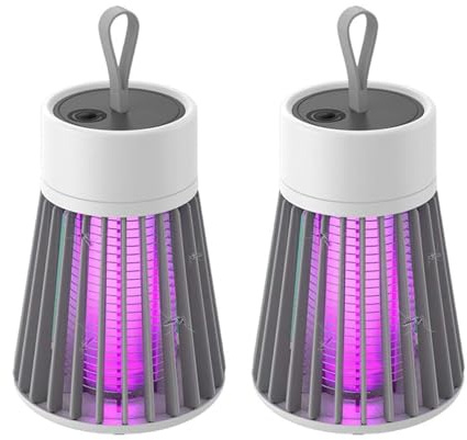 YJWZ Lámpara Antimosquitos Portátil 2025 - Mata Mosquitos Eléctrico con Luz UV, Impermeable para Exterior/Interior, Batería Recargable y 360° Protección Anti-Mosquitos (Gris-2pcs)