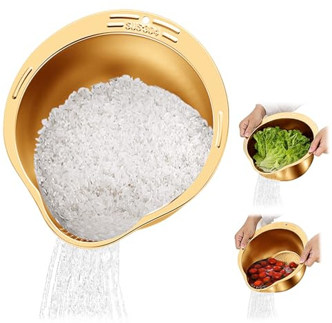 Reissieb, Edelstahl-Reissieb, feines Netz für Quinoa, Spüler mit seitlichen Abtropfgestellen, kleines Sieb zum Reinigen von Obst, Gemüse und Bohnen – nützliches Küchenwerkzeug (Gold)