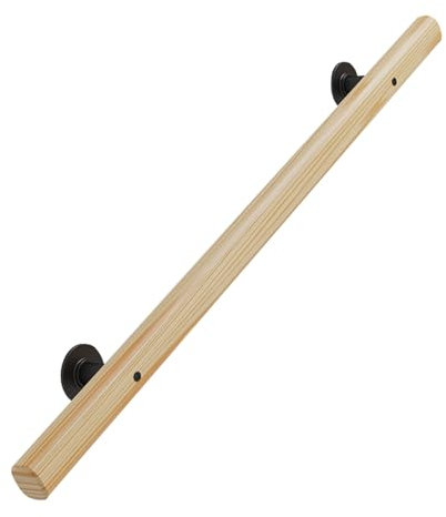 Wooden Handrail for Stairs, Wall Mount Elderly & Children's Railings, Against The Wall Safety Grab Bar Kit, Anti-Slip Banister with Brackets, for Home/Hospitals/Bathroom (Wood, 80cm)