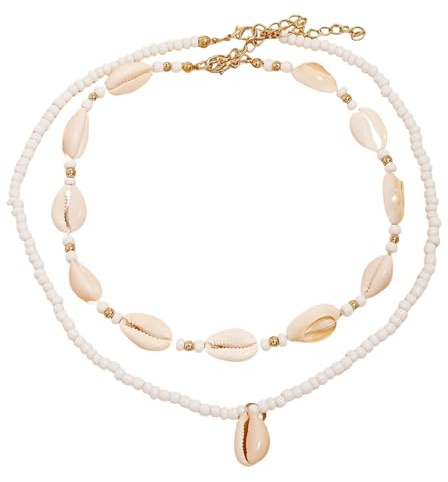 Boho Muschelkette Damen Set 2 Stück Muschel Kette Natürliche Muschel Halskette Sommer Schmuck Geschenk Boho Shell Halsketten Muschelschmuck Strand Accessoires Geburtstagsgeschenk für Frauen Mädchen