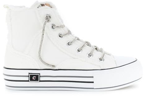 CAFèNOIR - Zapatillas Deportivas De Lona De Media Caña con Cordones De Pedrería, para Mujer, Color Blanco, Talla 39