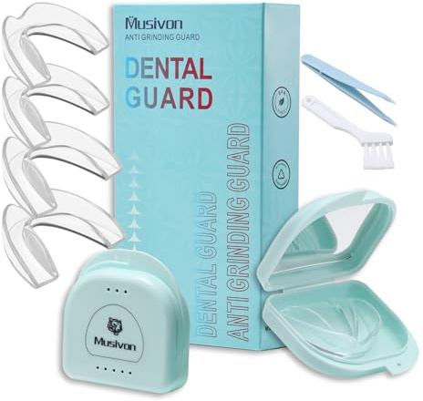 Musivon Férula Descarga Bruxismo, 4 Unidades Reutilizables de Bruxismo Dental Noche con Caja, Anti Ronquidos para Dormir Protector Bucal Prevenir el Bruxismo, Mejora el Sueño (2S + 2 L)