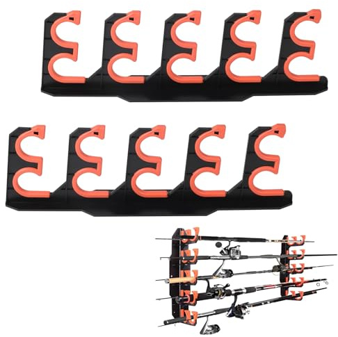 MIGUBIGU 1 Paar Rutenhalter Wand Horizontal, Angelrutenhalter Wand 10 Ruten, Angelrutenständer, Angelruten Halterung, Rutenständer Wandmontage, Horizontale Angelrutenhalter für Garage, Deckenmontage