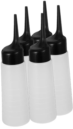 SAFIGLE 5 pezzi Squeeze in Plastica con Beccuccio Angolato per Applicazione Precisa Shampoo e Olio Capelli Bottiglie Ricaricabili per Parrucchieri e Uso Domestico Riutilizzabile