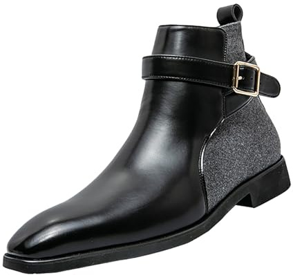 Botas de cuero para hombre forradas con tacón, empalme puntiagudo, botas de negocios botines lacados, botas de montar a la moda botas de montar estilo británico botines botines de cuero marrón y negro