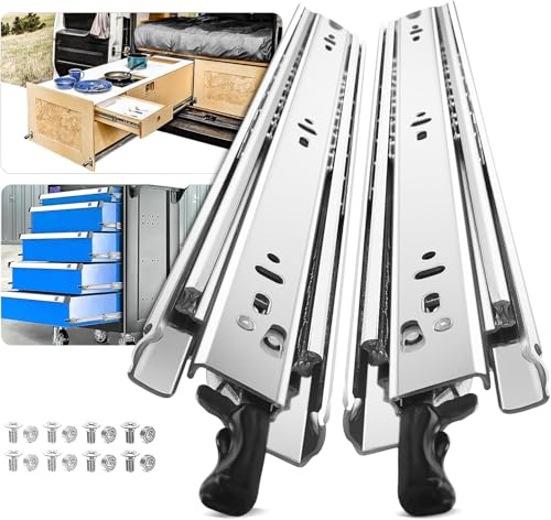 ToBeGreat Glissiere Pour Tiroir Charge Lourde 300 mm Avec Serrure Camping Car & Armoire à outils Latéral Coulisse de Sortie Totale Rail Coulissant Glissière a Bille max 68 kg 1 Paire(2 pièces)