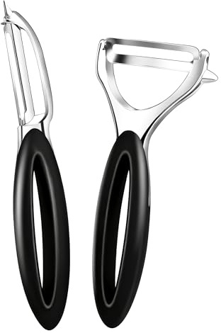 Potato Peeler Set -2 Pack Y Peeler & Straight Peeler, Upgraded Ergonomic Wide Handle, Ultra Sharp Stainless Steel Vegetable Peelers for Carrots, Apples, Cucumbers