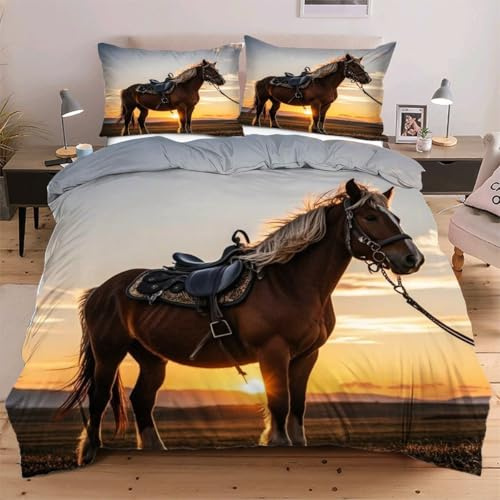 Nuphtun Completo Letto 135x200 Animale Cavallo, Set con Copripiumino e 2 Federe, Tessuto in Microfibra Resistente, Ideale per Uso Quotidiano, Mantiene la Forma e il Colore nel Tempo W138