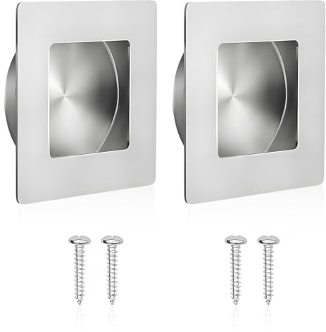 Rayakt 2 Pcs Square Recessed Sliding Door Handles, 70mm Brushed Stainless Steel Invisible Finger Pulls, Flush Mount Square Flush Door Handles for Closet, Pocket, Kitchen, Wardrobe, Dresser, Cupboard