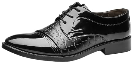 Texturerade Präglade Herrskor For Formella Klänningar, For Bröllop Affärsevenemang Och Speciella Tillfällen, Andningsbara Oxfordskor Med Snörning Och Halkfri Sula(Black,40 EU)