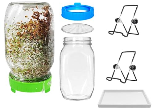 Generisch Keimglas-Set – Saatkeim-Set aus Edelstahl | Weithals-Quart, Küchensprossendeckel und -ständer, Samenkeim-Set, frisches Weithals-Einmachglas für Brokkoli, Luzerne, Mungobohnen