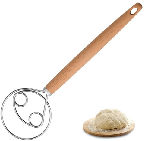 Stainless Steel Danish Dough Whisk,10 Inch Dutch Dough Whisk | Double Eye Design,Efficient Bread Dough Mixer with Ergonomic Handle,Professional Sourdough Bread Tool for Pastry,Pizza,Cake