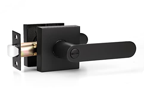 Heavy Duty Privacy Bathroom Lever Lock Set for Interior Door, Heavy Duty Door Lock Handle, Matte Black Finish, Leversets for Bed/Bath Room, Left/Right Handing 1.78 lb